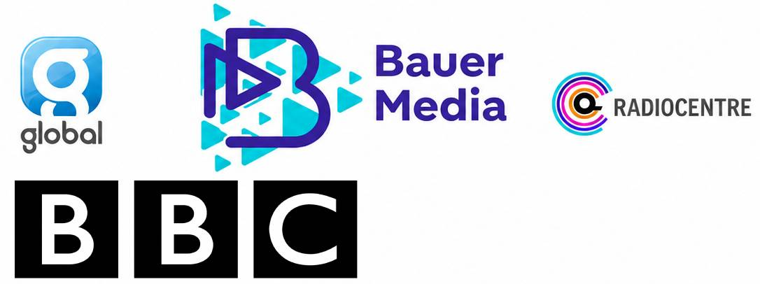 Global, Bauer, BBC, Radiocentre logos